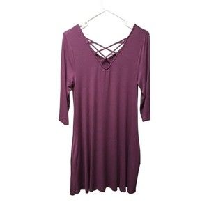 Vanity womens maroon dress with crisscross front and pockets medium